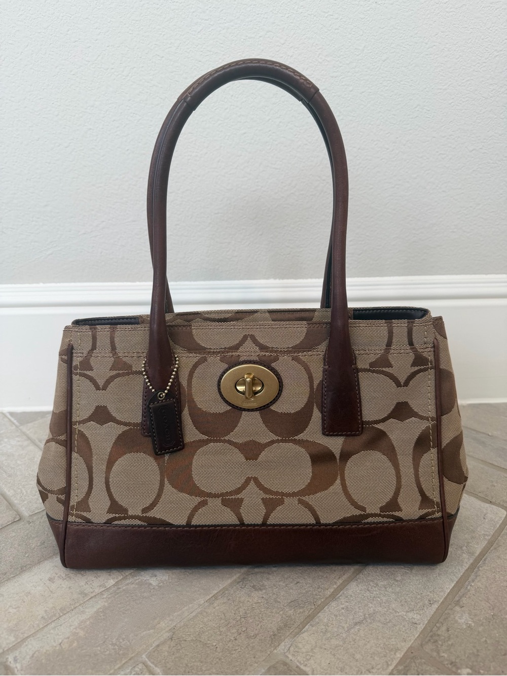 Coach Hamptons Madeline 11557 Signature C Brown Turnlock Satchel Y2K